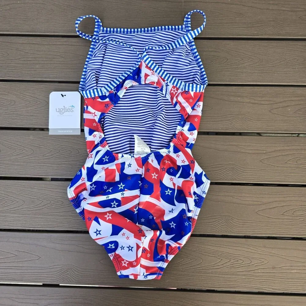 Dolphin Women's Uglies Multicolor Star Salute V-back 1 Piece Swim Sz 38 New